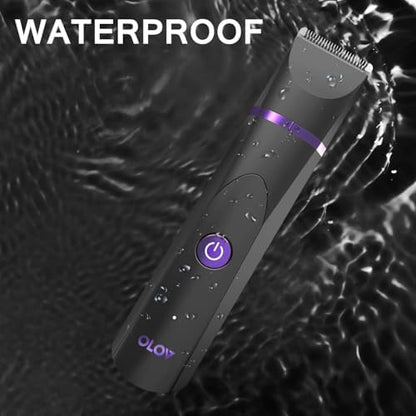 OLOV Electric Body Hair Trimmer - Groin Trimmer for Men - Bikini Trimmer Women - Wet/Dry Shaver Groomer, Replaceable Ceramic Blade Heads, USB Recharge Dock, Waterproof Hygiene Razor, Black Violet