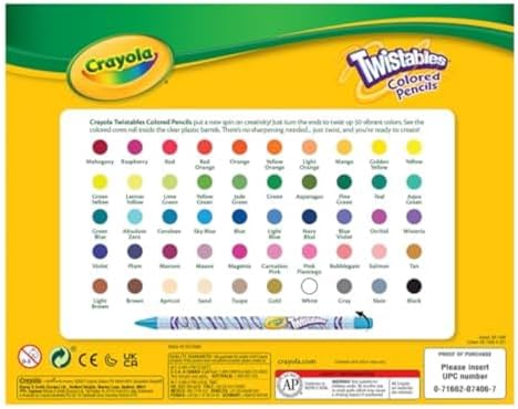 Crayola Twistables Colored Pencil Set for Kids (50ct), No Sharpen Coloring Book Pencils, Essential Classroom Supplies, Cute Back to School Gifts for Kids, 4+