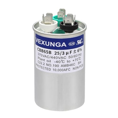 25/3 uF 25+3 MFD 370VAC or 440VAC Dual Run Start Round A/C Capacitor CBB65 Air Conditioner Capacitors for AC Unit Fan Motor Start or Heat Pump or Condenser Straight Cool