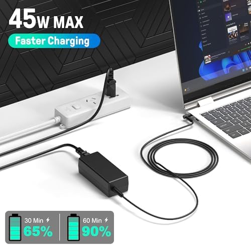 45W Charger Compatible with HP Laptop Charger, Blue Tip, Pavilion x360 11 13 15, Zbook 14u G4 G5 15u 15 G3, Notebook 15, Stream 13 11 14 AC Adapter with Power Cord