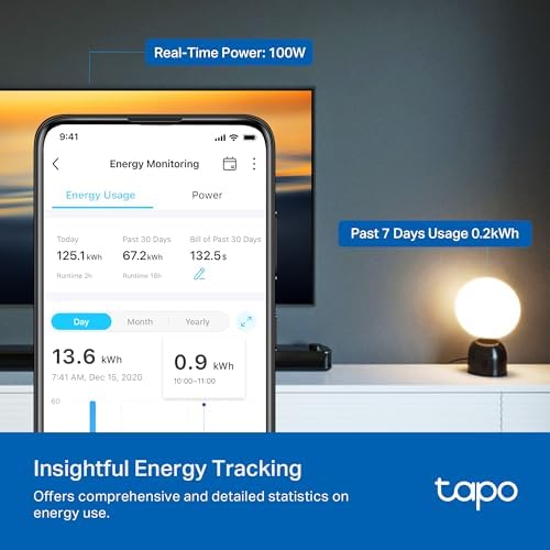 TP-Link 𝗧𝗮𝗽𝗼 Smart Plug Wi-Fi Mini, Energy Monitoring, Compatible with Alexa & Google Home & Samsung SmartThings, Timer, 15A/1800W Max, ETL Certified, 2.4G Wi-Fi Only, Tapo P115(2-Pack)