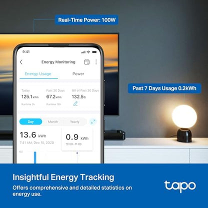 TP-Link 𝗧𝗮𝗽𝗼 Smart Plug Wi-Fi Mini, Energy Monitoring, Compatible with Alexa & Google Home & Samsung SmartThings, Timer, 15A/1800W Max, ETL Certified, 2.4G Wi-Fi Only, Tapo P115(2-Pack)