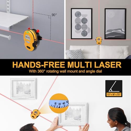 PREXISO Multi Surface Laser Level LED Light Vial, 30Ft Horizontal & Vertical Line Laser with Wall Mount Base, 2 Pins, 10 Sticker, 2 AA Batteries for Hanging Frames & Picture, Construction Wall Writing