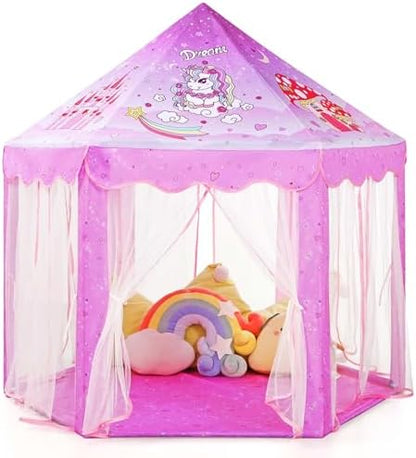 Monobeach Princess Tent Girls Unicorn Large Playhouse Kids Castle Play Tent with Star Lights Gift Toy for Children Indoor and Outdoor Games, 55'' x 53'' (DxH)