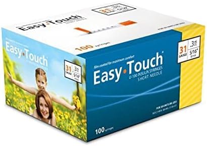 Easy Touch U-100 Insulin Syringe with Needle, 31G 0.3cc 5/16-Inch (8mm), Box of 100