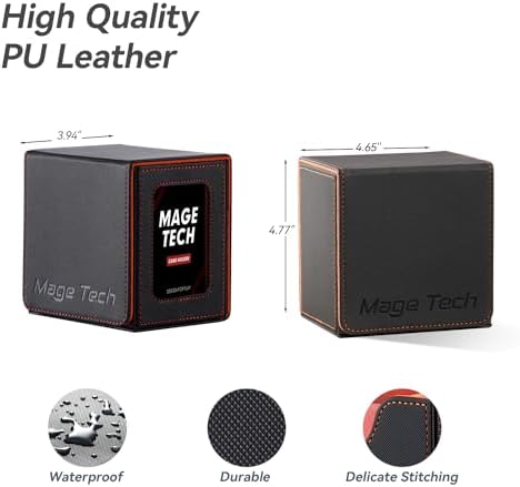 Card Deck Box for MTG Commander - Patented Design, Commander Display, Fits 100 Double-Sleeved Cards, 35pt Card Brick & Dice Tray - Grey/Orange