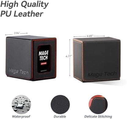 Card Deck Box for MTG Commander - Patented Design, Commander Display, Fits 100 Double-Sleeved Cards, 35pt Card Brick & Dice Tray - Grey/Orange