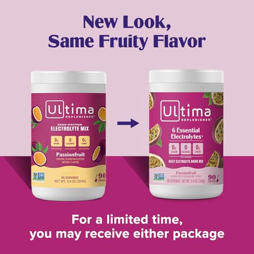 Ultima Replenisher Daily Electrolyte Powder Drink Mix – Sugar Free – Passionfruit, 90 Servings – Hydration Powder with 6 Key Electrolytes and Trace Minerals – Keto Friendly, Non-GMO
