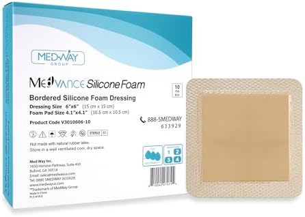 MedVanceTM Silicone - Bordered Silicone Adhesive Foam Dressing (6"x6" (4.1"x4.1" pad) 10 Pack