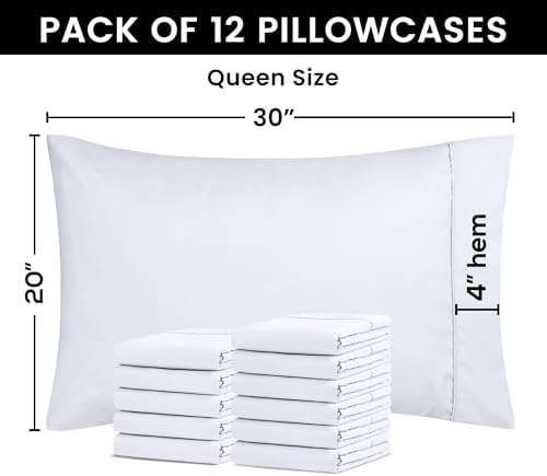 Utopia Bedding Queen Pillow Cases - 12 Pack - Envelope Closure - Soft Brushed Microfiber Fabric - Shrinkage and Fade Resistant Pillow Covers Queen Size 20 X 30 Inches (Queen, White)