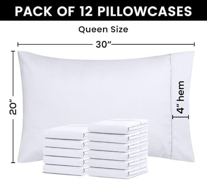 Utopia Bedding Queen Pillow Cases - 12 Pack - Envelope Closure - Soft Brushed Microfiber Fabric - Shrinkage and Fade Resistant Pillow Covers Queen Size 20 X 30 Inches (Queen, White)