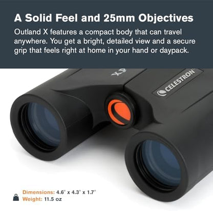 Celestron - Outland X 8x25 Binoculars – Ideal for Birding and Outdoors – 25mm Objective Lenses – Wide 8.2° Field of View – BaK-4 Prisms – Multi-Coated – Waterproof and Fogproof