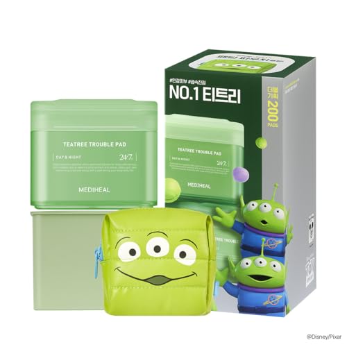 MEDIHEAL Teatree Trouble Toner Pads [Disney Pixar Edition] - Lactobacillus Sensitive Acne Prone Skin - Vegan Face Gauze, Full Size 100 + Refill 100 (200 Pads)