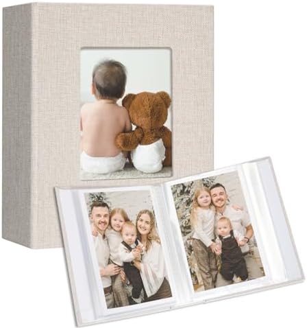 Vienrose Small Photo Album 4x6 holds 100 Photos 2 Pack, Mini Baby Photo Album Linen Cover for Gifts Wedding Family, Beige