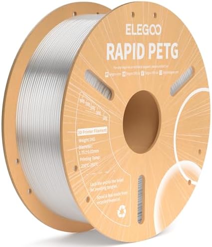 ELEGOO Rapid PETG Filament 1.75mm Transparent 1KG, High Speed 30-600mm/s 3D Printer Filament Dimensional Accuracy +/- 0.02 mm, 1kg Cardboard Spool(2.2lbs) Fits for Most FDM 3D Printers