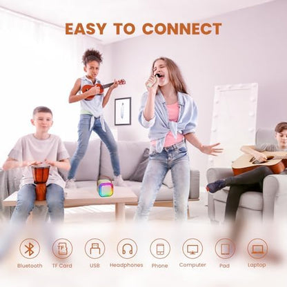 IROO Mini Karaoke Machine for Kids, 2025 TOP Toys Birthday Gifts Ideas for Girls Ages 4, 5, 6, 7, 8, 9, 10, 12+ Years Old, Portable MP3 Player with 2 Wireless Mics for Party