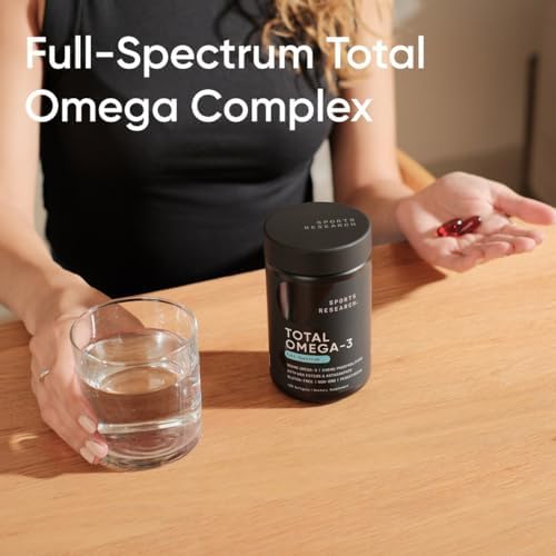 Sports Research® Total Omega-3 Fish Oil 2200mg - Made from Antarctic Krill w/Astaxanthin, Wild Sockeye Salmon & Alaska Pollock - 960mg of EPA & DHA - 120 Softgels