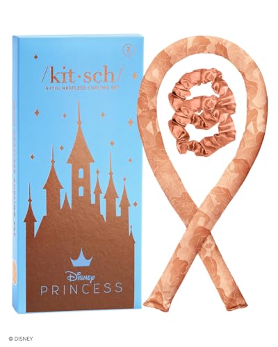 Disney x Kitsch Satin Heatless Hair Curler Set - Heatless Curls Overnight, Hair Rollers for Soft Curls & Frizz-Free Styling, No Heat Curlers To Sleep in, Curling Rod Headband - Princess Party