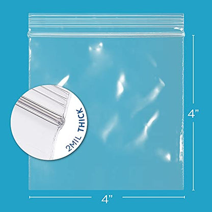 Clear Plastic Reclosable Zip Bags - Bulk GPI Case of 1000 4" X 4" 2 Mil Thick Strong & Durable Poly Baggies with Resealable Zip Top Lock for Travel, Storage, Packaging & Shipping.