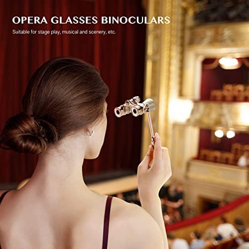 Aomekie Opera Glasses Binoculars 3X25 Theater Glasses Mini Binocular Compact with Handle for Adults Women in Musical Concert（Gold）