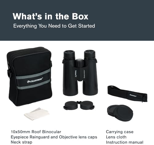 Celestron – Outland X 10x50 Binoculars – Waterproof & Fogproof – Binoculars for Adults – Multi-Coated Optics and BaK-4 Prisms – Protective Rubber Armoring, Black
