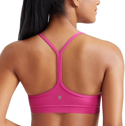 CRZ YOGA Butterluxe Womens Y Back Sports Bra - Padded Racerback Low Impact Spaghetti Thin Strap Workout Yoga Top