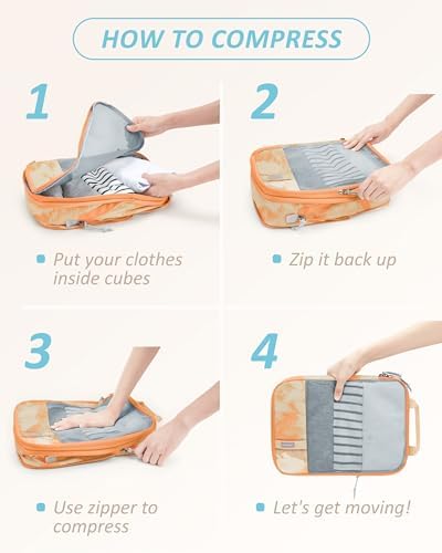BAGSMART 6 Set Compression Packing Cubes - Lightweight Travel Essentials, Durable Luggage Organizer