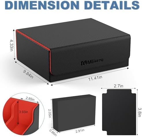 Mlikero Card Deck Case, 1800+ Trading Card Storage Box with 10 Dividers and 3 Foam Stoppers, Leather Magnetic Closure Commander Deck Box Fit for YuGiOh, MTG and Sport Cards(Black&Red)
