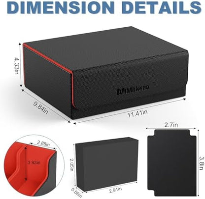 Mlikero Card Deck Case, 1800+ Trading Card Storage Box with 10 Dividers and 3 Foam Stoppers, Leather Magnetic Closure Commander Deck Box Fit for YuGiOh, MTG and Sport Cards(Black&Red)