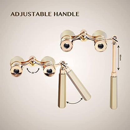 Aomekie Opera Glasses Binoculars 3X25 Theater Glasses Mini Binocular Compact with Handle for Adults Women in Musical Concert（Gold）