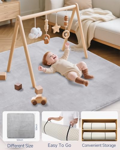 Thick Baby Play Mat for Floor,50 x 50 Playpen Mat,Tummy Time Foam Mat,Ultra Soft Support & Plush Feel,Easy Care with Non-Slip Cushioned for Infant,Kids and Toddler Crawling,Grey