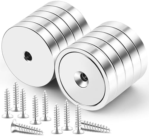 LOVIMAG Strong Magnets,150lb+ Waterproof Super Strong Neodymium Magnet with Hole,Strong Rare Earth Cup Magnets with Heavy Duty Countersunk Hole and Screws for Tool Room,Workplace(Silver, 10 Pack)