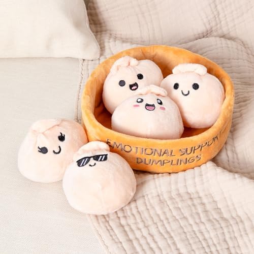 Emotional Support Dumplings by Relatable, Cuddly Stuffed Animals and Toys, Squishy Toys and Plushies, Great Gift Ideas for Loved Ones of All Ages, Includes 5 Plushies with Carrying Basket