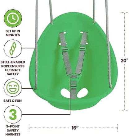 Swurfer Coconut Toddler Swing – Comfy Baby Swing Outdoor, 3- Point Adjustable Safety Harness, Secure, Safe Quick Click Locking System, Blister-Free Rope, Easy Installation, Ages 6-36 Months