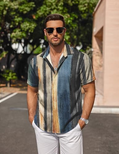 COOFANDY Men's Linen Shirts Short Sleeve Casual Shirts Button Down Shirt for Men Beach Summer Wedding Shirt