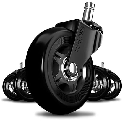 Lifelong Office Chair Wheels Replacement Rubber Chairs Casters for Hardwood Floors and Carpet, Set of 5, Heavy Duty Desk Casters for Chairs to Replace Office Chair Mats - Universal Fit