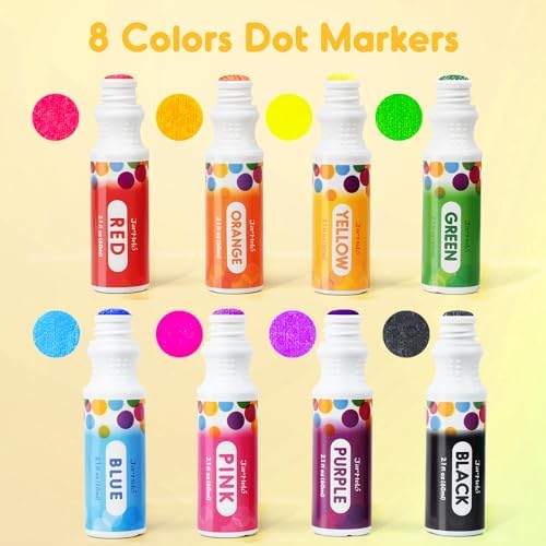 Jar Melo Washable Dot Markers for Toddlers 1-3, 8 Colors Dot Paints with 108 PDF & 10 Physical Activity Papers, Non-Toxic Bingo Daubers for Toddlers 2-4, Kids Arts and Crafts Supplies