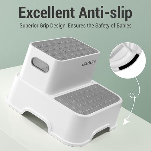 2 Step Stools for Kids,Toddler Step Stool for Bathroom Sink,No-Slip Double up Stepping for Toddlers Bathroom, Multifunctional Toilet Potty Stool for Kids,Toilet Potty Training(2 Packs)