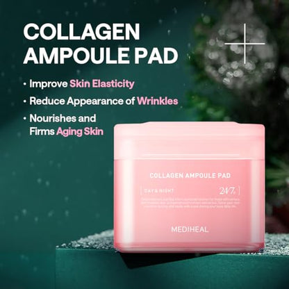 Mediheal Holiday Edition Collagen Ampoule Pad –Skin Firming & Restore Elasticity - Tighten Wrinkles & Lines - Vegan Eco Silk Pads,100 Pads,Christmas Gift