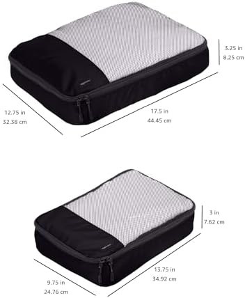 Amazon Basics 4 Piece Packing Travel Organizer Zipper Cubes Set, Medium (2) and Large (2), Black