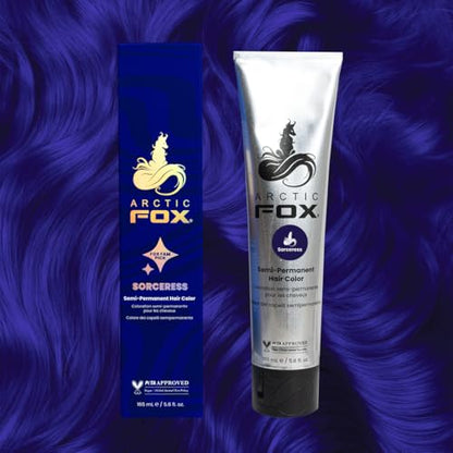 Arctic Fox Semi-Permanent Hair Color Dye, Vegan & Cruelty-Free, Conditioning, Ammonia-Free, Peroxide-Free, Midnight Blue, Sorceress, 5.6 fl oz