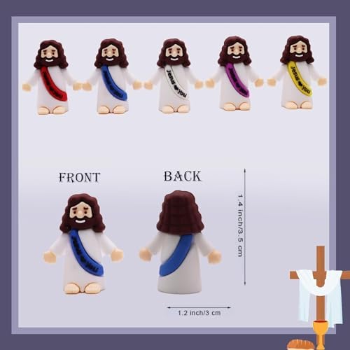 Little Jesus Figures, Mini Jesus Figurines in Bulk, Multicolor Tiny Jesus Figures, Miniature Figurines to Hide and Seek Religious Gifts for Easter Egg Stuffers (60)