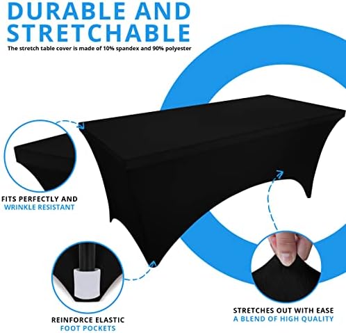 Utopia Kitchen Spandex Tablecloth 2 Pack [6FT, Black] Tight, Fitted, Washable and Wrinkle Resistant Stretch Rectangular Patio Table Cover for Event, Wedding, Banquet & Parties [72Lx30Wx30H Inch]