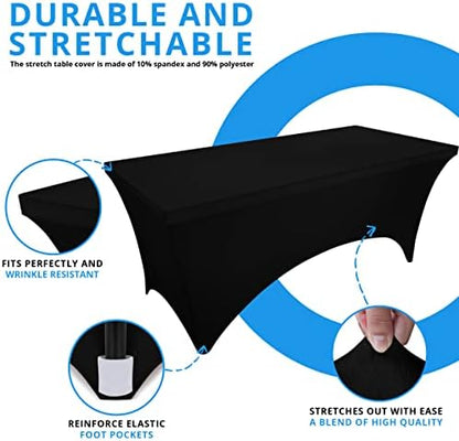 Utopia Kitchen Spandex Tablecloth 2 Pack [6FT, Black] Tight, Fitted, Washable and Wrinkle Resistant Stretch Rectangular Patio Table Cover for Event, Wedding, Banquet & Parties [72Lx30Wx30H Inch]