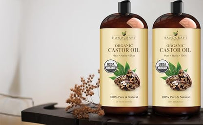 Handcraft Blends Organic Castor Oil - 28 Fl Oz - 100% Pure and Natural - Premium Grade Carrier Oil for Hair Growth, Eyelashes and Eyebrows - Hair and Body - Expeller-Pressed & Hexane-Free