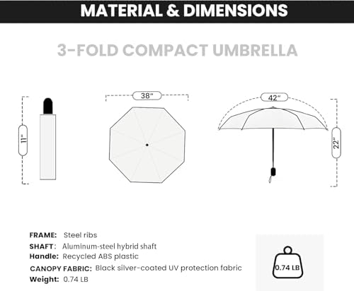 SIEPASA Silver/Pink Compact Travel Umbrella with UPF 50+ UV Protection, Windproof and Auto Open/Close