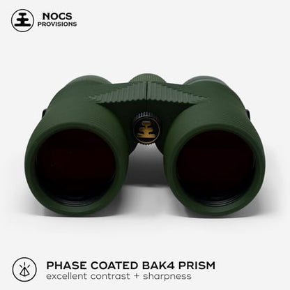 Nocs Provisions Pro Issue 8x42 Compact Fogproof Waterproof Binoculars for Adults & Kids, 8X Magnification, Wide View Multi-Coated Lenses for Bird Watching, Hunting & Stargazing - Canopy Green
