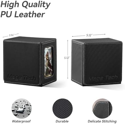 Card Deck Box for MTG Commander - Patented Design, Commander Display, Fits 100 Double-Sleeved Cards, 35pt Card Brick & Dice Tray - Black/Gray