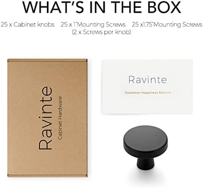 Ravinte 25 Pack Drawer Pulls 1-1/4 Inch Kitchen Cabinet Knobs Solid Round Dresser Drawer Knobs Matte Black Dresser Knobs Drawer Knobs Simple Cabinet Hardware for Cupboard Drawer Pulls