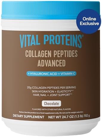 Vital Proteins Collagen Peptides Advanced, Hydrolyzed Peptides with Hyaluronic Acid and Vitamin C - Chocolate Flavor Powder, 24.7oz